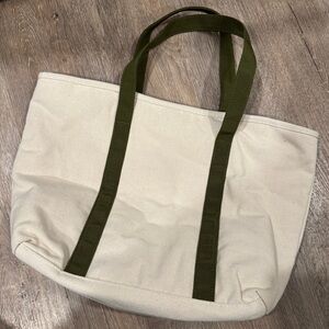 DSW Cream Tote Bag with Green Straps